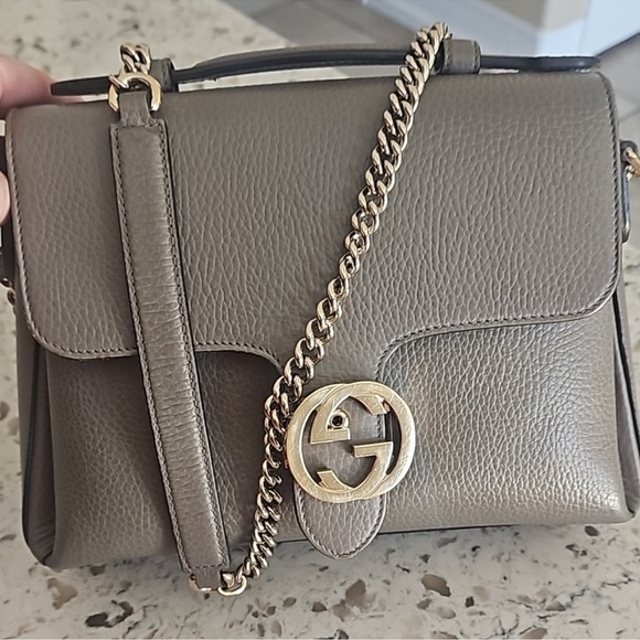 Gucci Taupe Pebbled Leather Shoulder Bag with COA - Picture 1 of 13